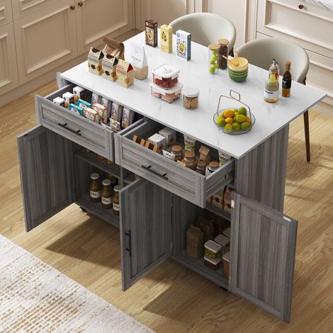 Carrello da cucina - 129x76x91,5 cm - con ripiano ribaltabile, ripiani interni - Grigio (1/5)