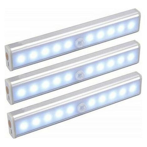-Lot de 3 Lampes LED, Sans Fil, Rechargeable par USB, Aimanté, Détecteur de Mouvement, Portable. Lumière de Placard, Baladeuse de Secours, Veilleuse Enfant Lumière salon éclairage couloir
