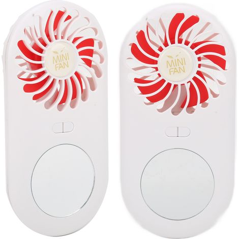Ventilateur portable rechargeable USB avec mini miroir intégré pour enfants, filles, femmes et hommes (rouge) (1/5)