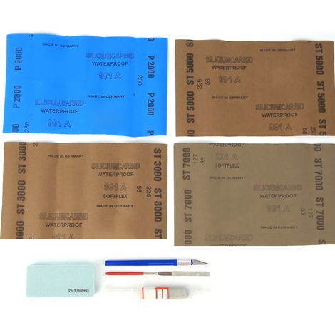 Kit de polissage manuel : bande abrasive, pâte à polir, stylo lime, couteau à poncer et papier émeri (1/5)