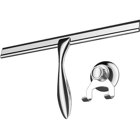 Grattoir de douche extra large de 30,5 cm en acier inoxydable avec rebord en silicone - Grattoir de douche avec ventouse - Parfait (1/5)