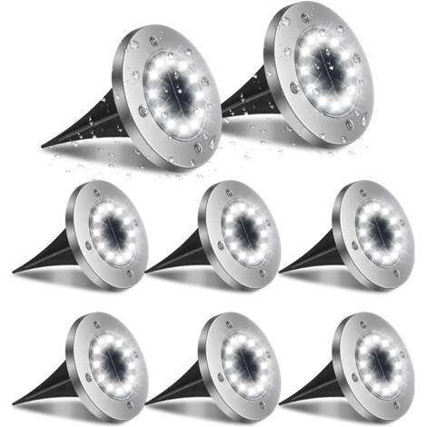 Lumière Solaire Extérieur, 8pack 12LED Luminaire Jardin Au Sol Eclairage 6000K Etanche IP65 Lampe Solaire Spot Encastrable Pour Chemin Terrasse Cour Souterraine
