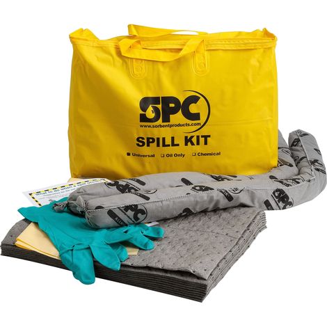 SPC® by Brady Kit universale antinquinamento -Kit antispandimento per piccole fuoriuscite, solventi e refrigeranti - 10 panni, 2 calze, guanti e borsa