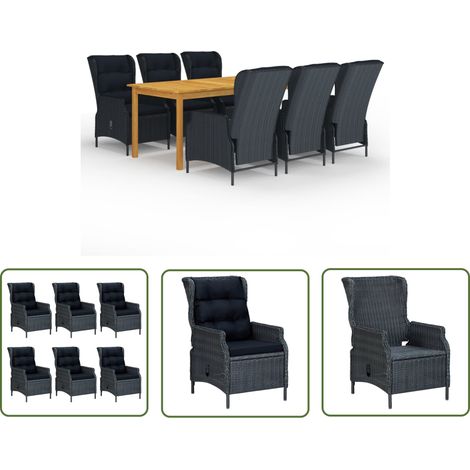 The Living Store Ensemble à manger de jardin 7 pcs Gris foncé - Salon De Jardin - Mobilier De Jardin - Set De Table - Chaises De Jardin - Meubles De Jardin (1/5)