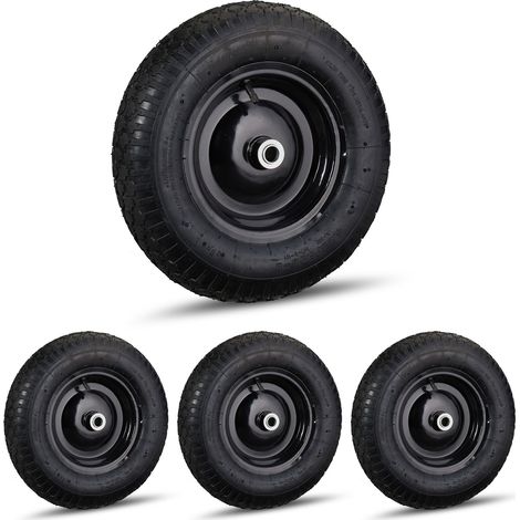Relaxdays 4x Wheelbarrow Tyre, 4.80 4.00-8 , Pneumatic Spare Wheel with Steel Rim and Valve, Capacity to 120 kg, Black