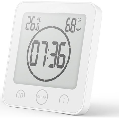 Horloge Murale Électronique - Affichage Température Humidité - Minuterie Douche - Montage Suction Cup ou Support Intégré - Alimentation 2 Piles AAA (1/5)