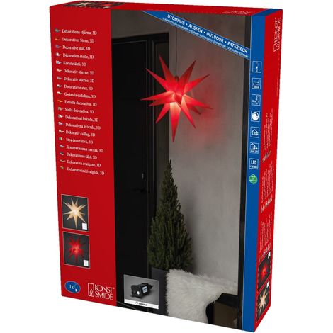 Étoile 3D blanche en plastique avec ampoule, 1 diode blanc chaud, transformateur électrique 12 V/12 W (IP44), 3 W, câble noir (1/5)