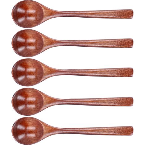 5-teiliges Suppenlöffel-Set aus Holz, langer Griff, Reislöffel, Küchenutensil für Zuhause und Restaurant (1/5)