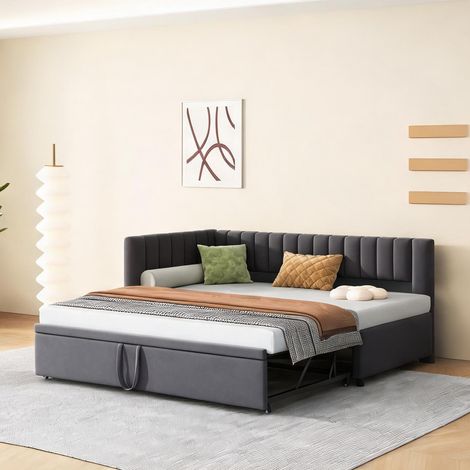 Cadre de lit coloris gris en upholstered 208 x 97,5 x 75 cm (1/5)