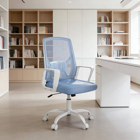 Silla de oficina 57x57x91.5-101 cm azul en metal y malla con respaldo plegable y altura regulable (1/5)
