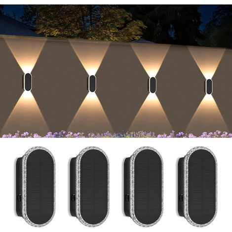 Lampes solaires d'extérieur, Applique solaire d'extérieur, 4 pièces d'éclairage mural d'extérieur Lampes de jardin Led, Lampe solaire étanche pour clôture Mur Terrasse Jardin Balcon Décoration (1/5)