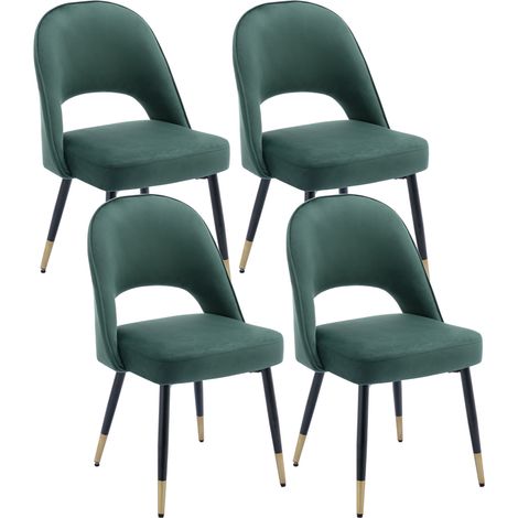 Wahson Velvet Dining Chairs Set of 4 - Modern Upholstered Kitchen Chairs with Comfortable Backrest for Living Room Restaurant Cafe, Green