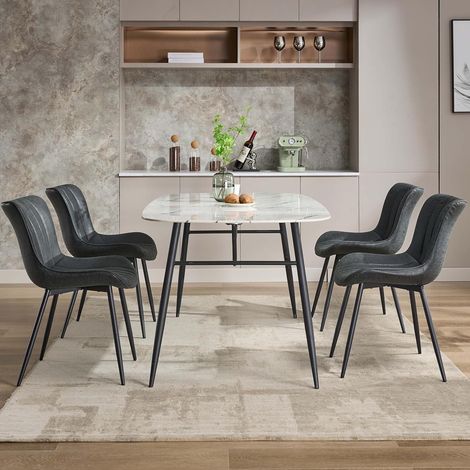 Hoerfuriy – Lot de 4 chaises en velours noir et gris – Confort ergonomique – Hauteur d'assise 18,5 pouces – Pieds en métal robustes (1/5)