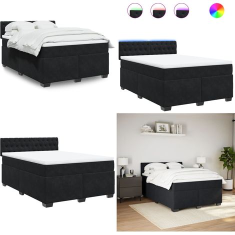 Sommier à lattes de lit avec matelas Noir 140x190 cm Velours - Lit Double - Lit Design - Lit Moderne - Lit Avec Éclairage Led - Matelas À Ressorts Ensachés - Home & Living (1/5)