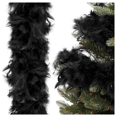 Bavetta con piume naturali 180 cm per l'albero di Natale, decorazione nera.