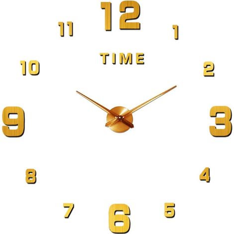 Reloj de pared grande y silencioso, adhesivo 3D moderno para decorar el hogar y la oficina (dorado). (1/5)
