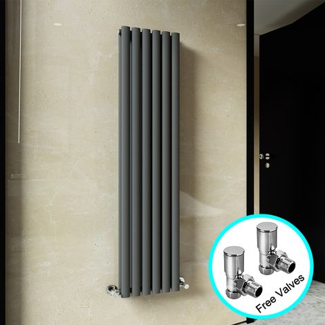 ELEGANT 1600 x 360 mm Anthracite Modern Tall Bar Radiator Vertical Double Oval Column Radiator + Chrome Angled Radiator Valves (1/5)