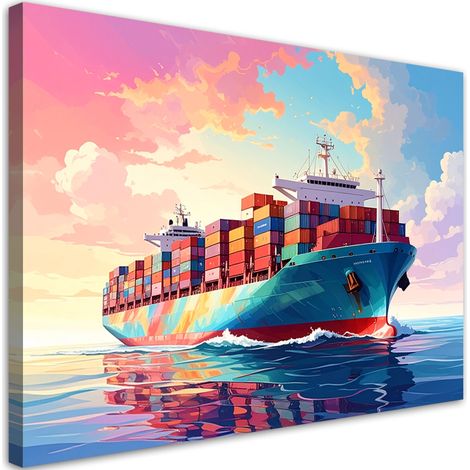 Image sur Toile, Navire porte-conteneurs navire commercial coloré,30x20 (1/4)