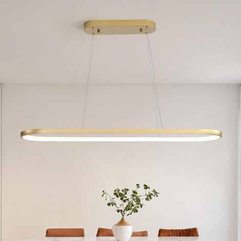 Lustre Ovale Luminaire LED À Intensité Variable, Lampe Annulaire, Lustres Moderne Avec Télécommande, Hauteur Réglable, Idéal Pour Salon Salle À Manger Cuisine Chambre Bureau Doré 120cm (1/5)