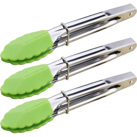Pinza de cocina de acero inoxidable pinza de barbacoa resistente a altas temperaturas mango de silicona, pinza metálica con cierre, mango antideslizante (1/5)