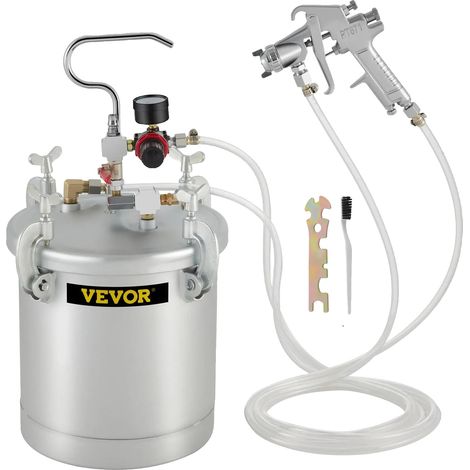 Bomboletta di vernice a pressione, capacità 10 litri, pressione di esercizio da 45 a 60 PSI, larghezza del getto di vernice da 180 a 230 mm, consumo d'aria da 6,0 a 8,8 CFM, tubo flessibile da 3 metri (1/5)