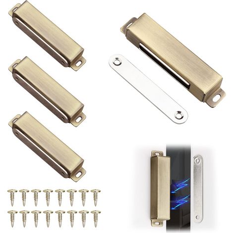 4 Pièces Loquets Magnetiques pour Armoires, Aimant Porte Placard, Ferme Porte Magnétique en Acier Inoxydable de 40 kg, Verrous Magnétiques pour Armoires, pour Tiroirs Fenêtre Armoire