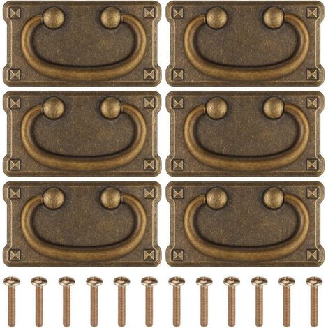 Poignee de Meuble Vintage, 6 Pièces Poignée de Tiroir à Anneau Antique, Poignée de Commode en Alliage de Zinc, Poignées de Tirage Boutons Tiroir pour Armoire,Tiroir,Placard,Portes avec Vis, 96x52mm