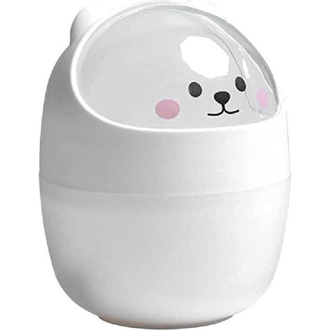 Mini Poubelle De Bureau Avec Couvercle, Poubelle De Table Portable, Poubelle De Table De Maquillage, Pour Maison Salon Cuisine Chambre Salle De Bain Bureau,Blanc/Jaune/Gris Foncé (1/5)