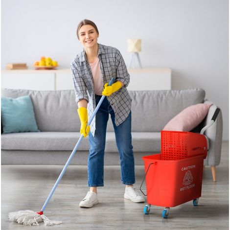 Seau de lavage 60x27x70,5 cm en plastique rouge, avec essoreur, facile à monter FloraGrace (1/5)