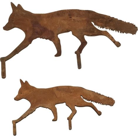 Lot de 2 Décorations D'extérieur en Forme de Renard, Statue de Jardin en Forme D'animal, Figurine D'animal pour Jardins, Terrasses, Sculpture de Jardin en Métal, Décoration de Jardin en Form