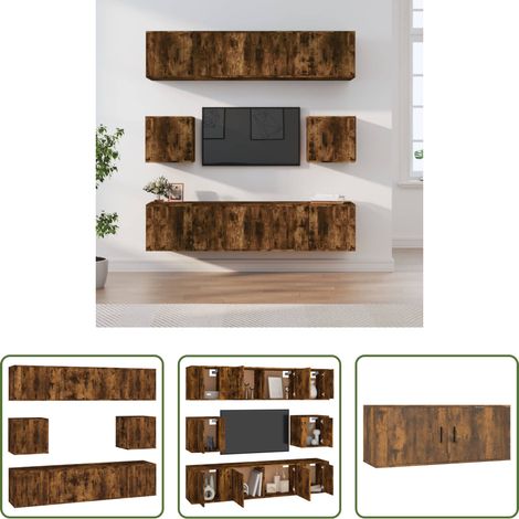 Meuble tv chêne fumé - Ensemble de meubles TV 8 pcs Chêne fumé Bois d'ingénierie (1/5)