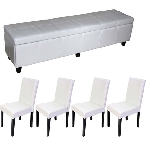 Set panca contenitore Kriens xxl con 4x sedie Littau pelle e ecopelle, bianco