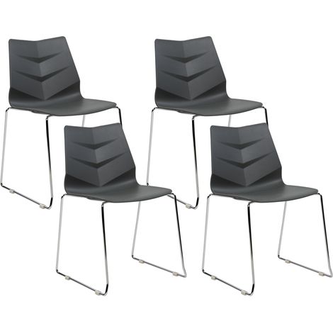 Conjunto de 4 sillas patas de acero plástico apilables tapas sin reposabrazos sillas de conferencia diseño escandinavo moderno comedor gris oscuro Hartley