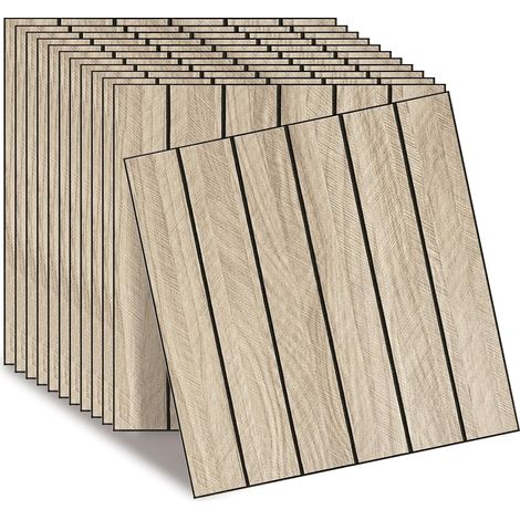 Panneaux Muraux Bois Autocollants 30×30cm,panneau acoustique bois Panneaux Décoratifs PVC Insonorisés, Panneaux Muraux Auto-adhésifs Faciles à Poser pour Salon Lot de 12 (couleur bois clair) (1/5)