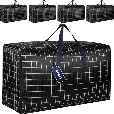 Set mit 4 extra großen Aufbewahrungsboxen mit Deckel für Umzüge, robuste Aufbewahrungstaschen mit Reißverschluss für Kleidung, stabile Aufbewahrungsboxen (1/5)