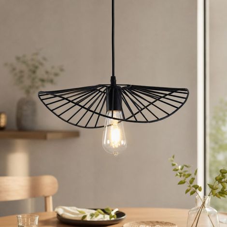 Suspension fer forgé feuille design nordique, E27 réglable 100cm, Ø37x31cm, noir ou or, pour bar restaurant café (1/4)