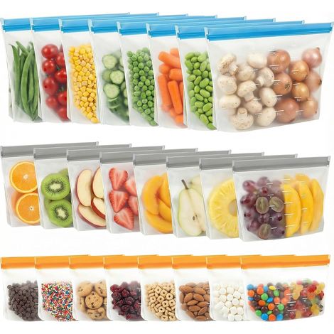 24 Pack Reusable Freezer Bags, 3 Sizes BPA Free, Reusable Washable Freezer Bag for Meat, Vegetables, Sandwiches and Snacks (1/5)