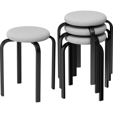 Set mit 4 stapelbaren Aufbewahrungshockern, moderne runde gepolsterte Poufs ohne Rückenlehne für Küche und Esszimmer, Grau