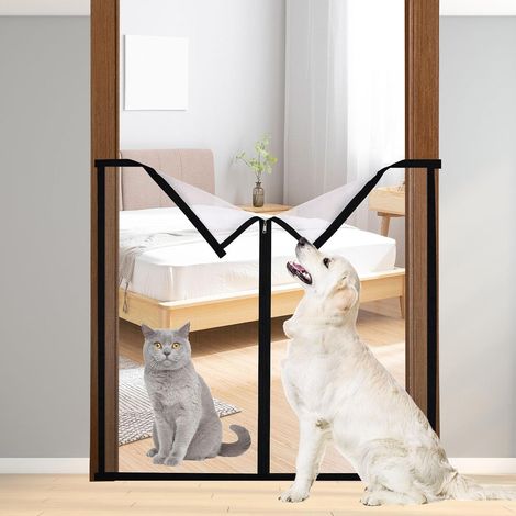 Barrière de Sécurité pour Chien avec Double Fermeture Éclair, 95 x 95 cm sans Perçage Idéale pour Les Escaliers Les Portes Chambres Terrasses Porches en Intérieur et en Extérieur (1/5)