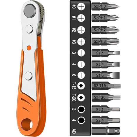 SABIR Tournevis magnétique Phillips de 11,4 cm, mini clé à cliquet 1/4, tournevis multifonction à angle droit avec embout en croix courte pour les travailleurs de maintenance à domicile, (1/5)