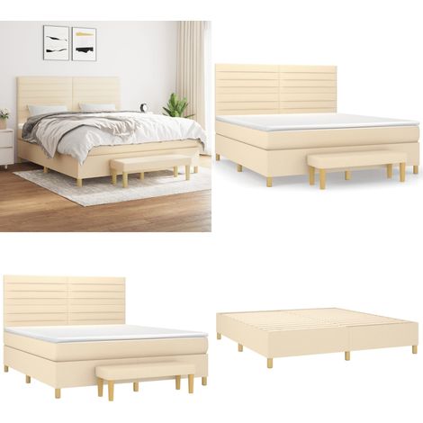 Sommier à lattes de lit avec matelas Crème 160x200 cm Tissu - Lit Plateforme - Lit Double - Matelas À Ressorts Ensachés - Têtière Ajustable - Banc Rangement - Home & Living (1/5)