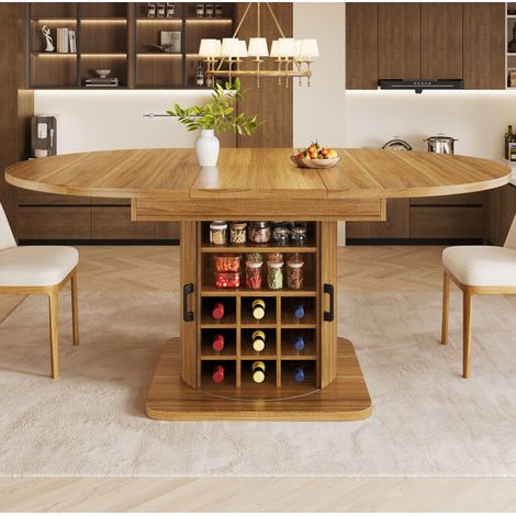 Table extensible 118-158x118x76 cm en MDF brun foncé, avec rangement pour salle à manger FloraGrace (1/5)