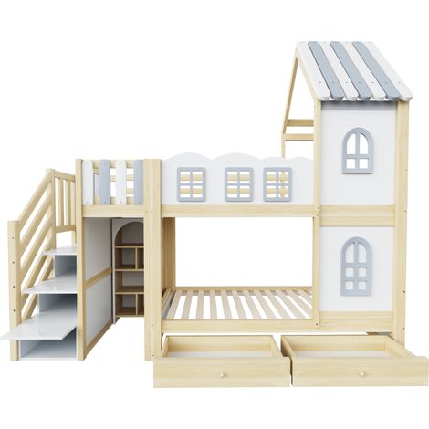 GagaLit superposé enfant 90x200 cm avec escalier de rangement, blanc (1/5)