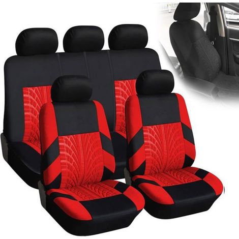 Housse Siege Voiture,9pcs Voiture Cuir Ensembles Housses SièGe, Housses De SièGe Universelles(Rouge) (1/4)