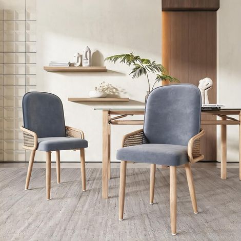 Lot de 2 chaises velours gris design rotin 15,6 x 16,1 x 35,4 cm (1/5)