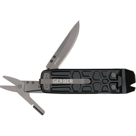 Gerber Multi-Tool with 7 Functions, Knife with Smooth Blade and Belt Clip, Lockdown Slim Pry, Cast Iron