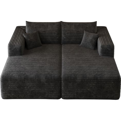 Sofá modular de pana negro 180 x 151 cm, sin montaje, con chaise longue (1/5)