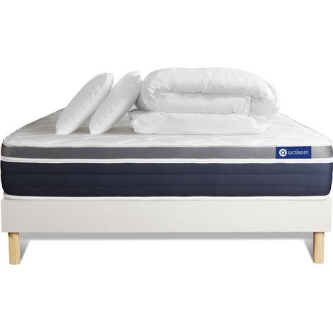Komplettpaket Bett - Matratze 140x190 cm + Boxspringbett mit Lattenrost (im Set) + 2 Kopfkissen + Bettdecke - Actiflex Confort