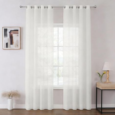 Tende Voile Trasparenti Occhielli Bianche 140x215 cm 2 pz (1/5)