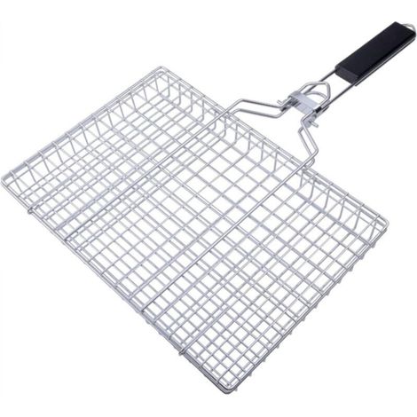 1 stainless steel grill basket (50 x 32 x 3.5 cm), alloy grill with wooden handle, suitable for vegetables, meat and fish (1/5)